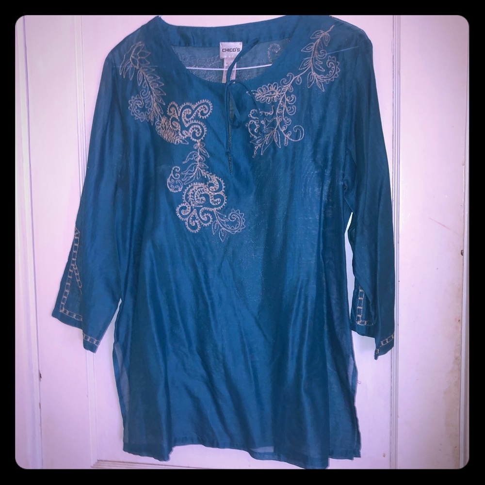 Chico’s Cotton/Silk Embroidered Tunic